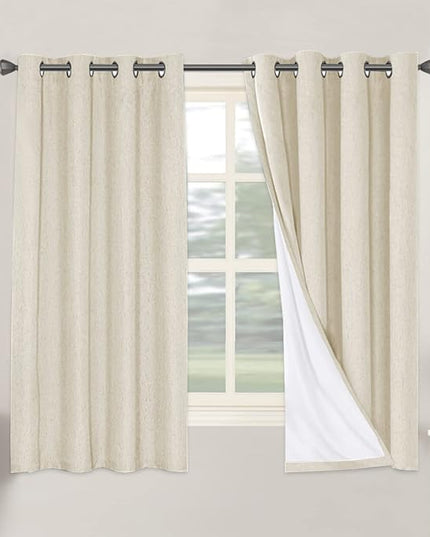 H.VERSAILTEX 100% Blackout Curtains for Bedroom Thermal Insulated Linen Textured Curtains Heat and Full Light Blocking Drapes Living Room Curtains 2 Panel Sets, Bleached Sand, 52x63 Inch