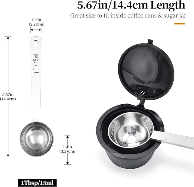 Long Handle Coffee Scoop: 18/8 Stainless Steel 5.64 Inch 1 Tablespoon Metal Measuring Spoon Tbsp Scoop for Coffee Beans, Grounds Coffee, Coffee Powder, Tea, Tall Jars (1Tbsp/15ml)
