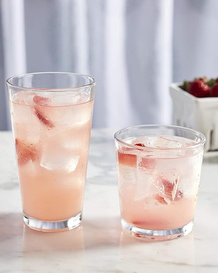 Libbey Flare Tumbler and Rocks Glasses Set, Stylish Lead-Free Drinking Glasses Set of 16, Versatile Dishwasher Safe Kitchen Glassware Set for Parties