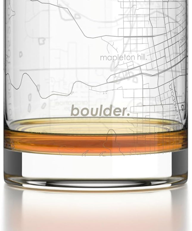 Well Told Engraved Boulder Colorado Map Rocks Glass, Old Fashioned Glassware (11 oz, Clear) Etched Bourbon Tumbler, Gifts For Whiskey Lovers