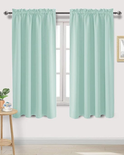 DWCN Blackout Curtains Thermal Insulated, Energy Saving & Noise Reducing Bedroom and Living Room Curtains, Mint Green, W 52x L 63 Inch, Set of 2 Rod Pocket Curtain Panels