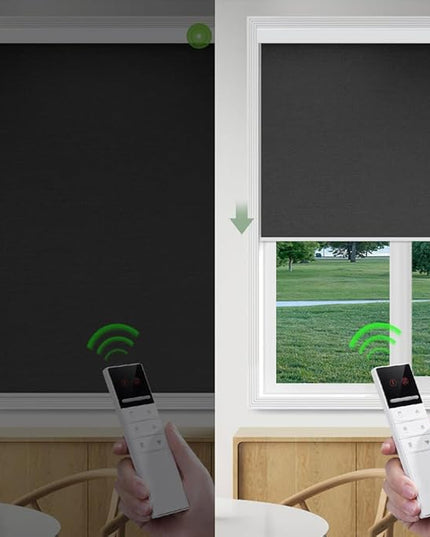 ZSHINE Motorized Blackout Window Blinds Customize Width (23-95 Inches) Remote Control Wireless and Rechargeable Roller Shades Blinds for Windows, Home, Office, Hotel, Club, Restaurant(82010M)