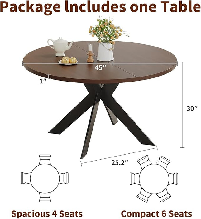 Walnut Round Dining Table Set for 4, Mid-Century Modern Kitchen Table and Chairs, Small Space Dining Room Furniture for Apartment, Breakfast Nook or Studio (Walnut Wood-Dining Table Only)