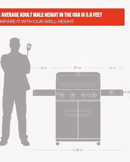 Monument Grills 4+1 Outdoor Barbecue Stainless Steel Propane Gas Grill, 4 Burners & 1 Side Burner 62,000 BTU Patio Garden Barbecue Grill with Knob Controls, Mesa415BZ