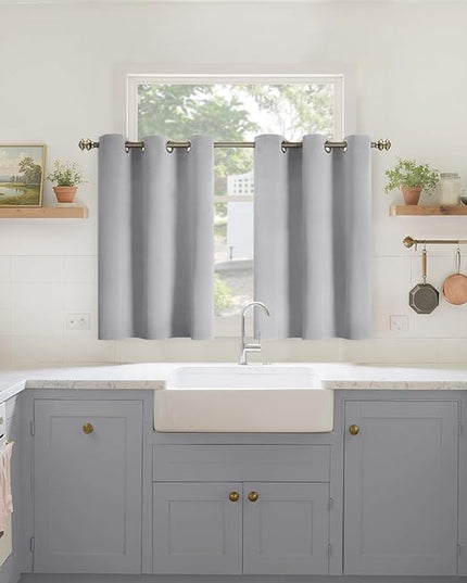 YoungsTex Small Blackout Kitchen Curtains 36 Inch Long - Half Drapes with Grommet Thermal Insulated Darkening Privacy for Cafe Bathroom Window, 2 Panels, 34 x 36 Inch