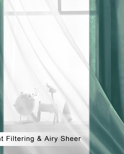 Hiasan Mix & Match Blackout Curtains with Sheer Overlay, Double Layer Sun Blocking Thermal Insulated Grommet Window Curtains for Christmas,Living Room,2 Panels with Tiebacks, Hunter Green, 52W X 108L