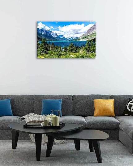 SKASNFAI Glacier National Park Wall Art Lake Mountains Pictures Framed Canvas Prints Artwork for Living room Bedroom Office Ready to Hang (28x44 inch)