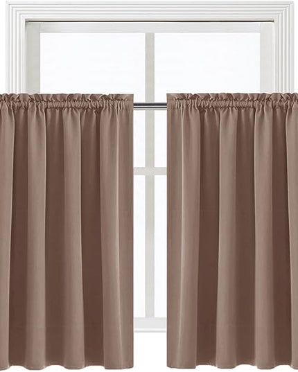 DWCN Blackout Curtains for Living Room Thermal Insulated, Energy Saving & Noise Reducing Bedroom Curtains, Khaki, W 52x L 36 Inch, Set of 2 Rod Pocket Curtain Panels