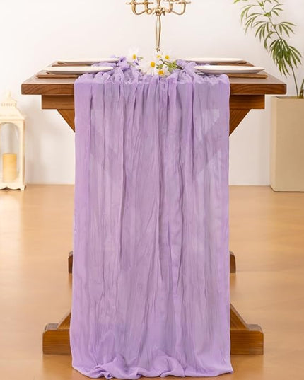 Socomi 3pcs Lilac Purple Lavender Cheesecloth Table Runner Christmas Boho Rustic Gauze 120 inch 10FT Cheese Cloth Runner for Wedding Party Baby Shower Birthday Home Decor Holiday Decorations