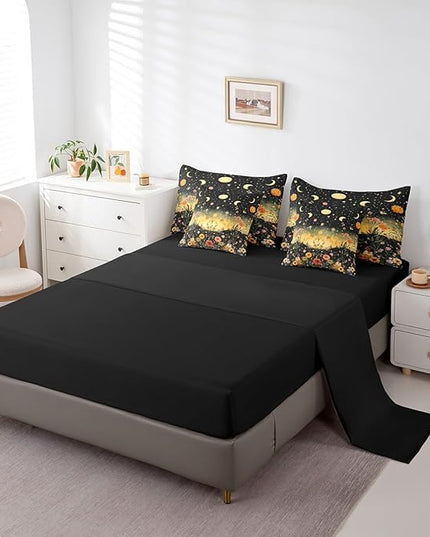 Feelyou 7 Piece Sun and Moon Bed in a Bag Full Butterfly Moth Flower Sheet Set Rustic Garden for Boys Girls Kids Boho Moon Sun Star Bedding Comforter Boho Mandala Cushion Covers