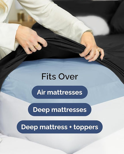 Extra Deep Split King Sheet Set - 7 Piece Breathable & Cooling Sheets - Hotel Luxury Bed Sheets Set - Easy & Secure Fit - Soft, Wrinkle Free & Comfy Sheets Set - Black Sheet Set w/Extra Deep Pockets