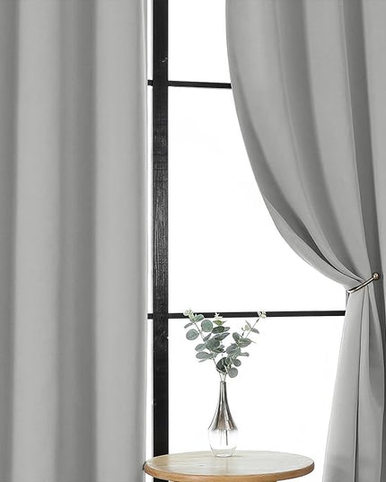 Gwine Silver Grey Blackout Curtains for Bedroom 84 inches Long 2 Panels Set, Solid Noise Reducing Thermal Insulated Blackout Curtains for Living Room with Rod Pocket, Each 40" Wx84 L