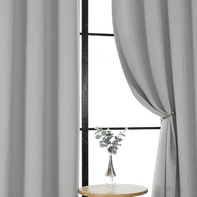 Gwine Silver Grey Blackout Curtains for Bedroom 96 Inch Length, Room Darkening Energy Saving Black Out Curtains for Living Room, Window Treatment Drapes with Rod Pocket, Each 40" Wx96 L, 2PCS