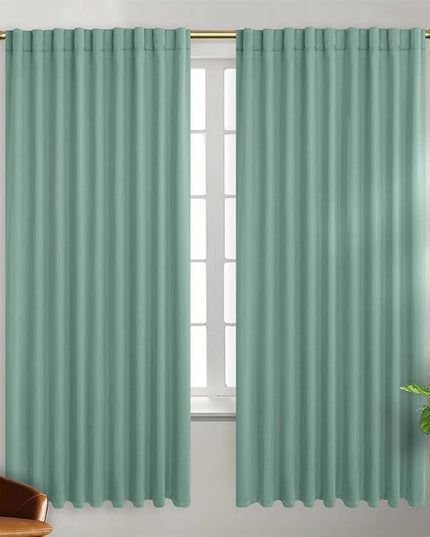BGment Wide Blackout Curtains 63 inch - Rod Pocket and Back Tab Thermal Insulated Room Darkening Curtains for Living Room, 70 x 63 Inch, Frosty Green, 2 Window Panels