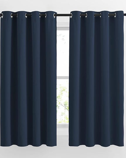 NICETOWN Blackout Curtains and Drapes for Kitchen - Thermal Insulated Solid Grommet Top Blackout Panels/Draperies for Kid's Room (Navy, 1 Pair, 52 x 63 Inch)