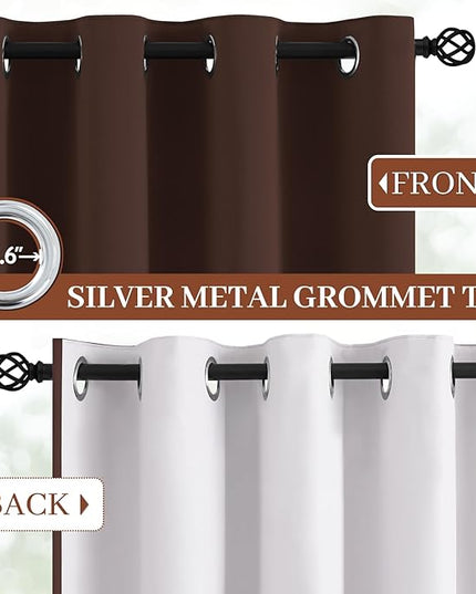 Yakamok Room Darkening 100% Blackout Curtains Grommet Window Treatments with 2 Thick Layers-Brown Thermal Insulated Drapes Set of 2 Panels for Bedroom Living Room 52 Inches by 72 Inches Length