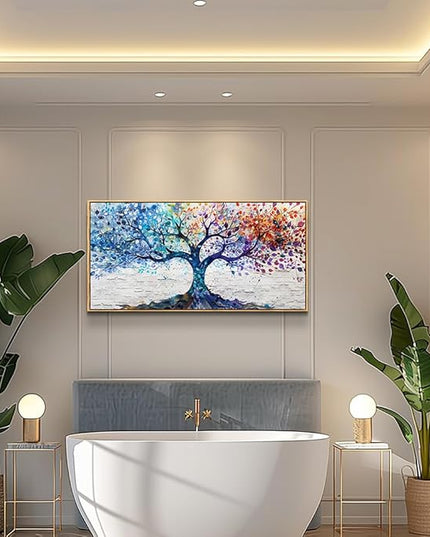 ERQINHUA Large Canvas Wall Art For Living Room Wood Framed Wall Decor For Bedroom Modern Office Decorations Colorful Wall Painting Tree Abstract Pictures Canvas Prints Artwork Home Decor 20x40 In