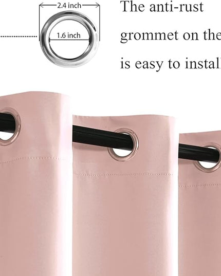 JIUZHEN Blackout Curtains with Tiebacks - Thermal Insulated, Light Blocking and Noise Reducing Grommet Curtain Drapes for Bedroom and Living Room, Set of 2 Panels, 42 x 45 Inch Length, Blush Pink