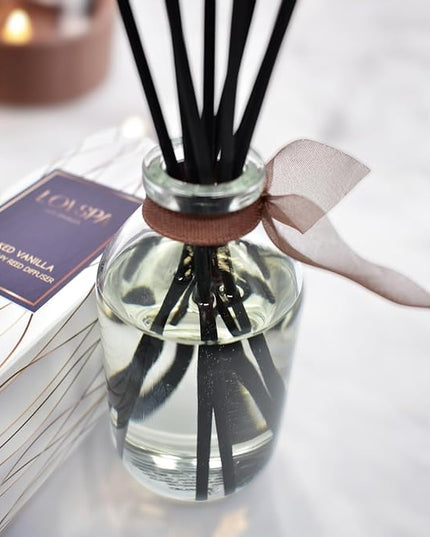 LOVSPA Reed Diffuser Set, Smoked Vanilla Scented Oil Diffuser with Sticks, Home Fragrance Accessories for Bathroom Shelf Decor, Aroma Diffusers for Home or Office Fall Decor, USA Made