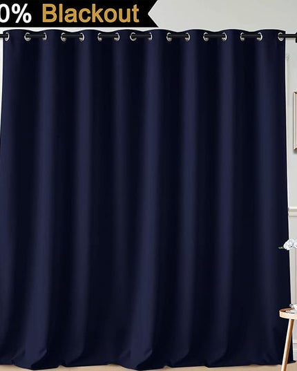 Yakamok 100% Blackout Extra Wide Thermal Insulated Curtains, Total Shade Patio Door Curtain, Full Light Shading Sliding Door Drape Room Divider for Living Room/Bedroom, Navy Blue, W100 x L108, 1 Panel