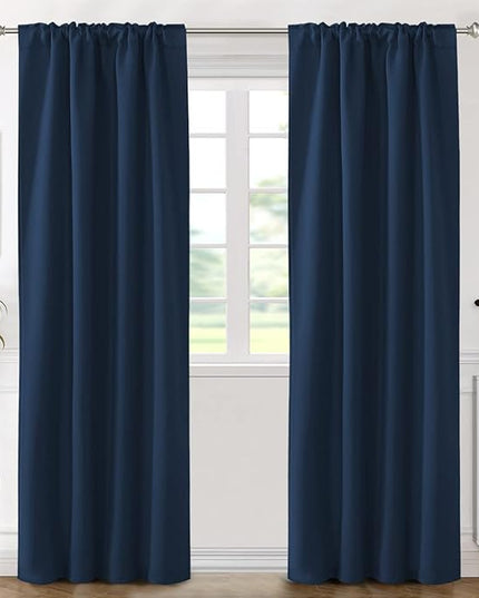 H.VERSAILTEX Blackout Curtains Thermal Insulated Window Treatment Panels Room Darkening Blackout Drapes for Living Room Back Tab/Rod Pocket Bedroom Draperies (2 Panels, Navy Blue, 42 x 84 Inch)
