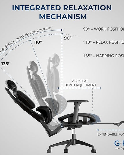 Mesh Office Chair – Ergonomic Office Chair with 4-Level Adjustable Lumbar Support, Headrest, 3D Armrest & Footrest – Holds Up to 290lbs (G-Howk-Pro -1)