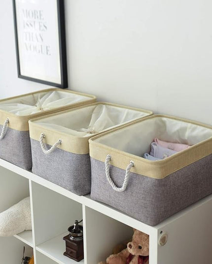 TheWarmHome Storage Baskets for Organizing, Extra Large-3Pack, 17.7L×13.8W×9.8H inch Large Sturdy Storage Bins, Decorative Storage Baskets for Shelves Closet Nursery (Gold&Grey)