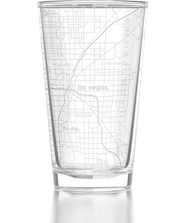 Well Told Engraved Las Vegas Nevada Map Pint Glass, Etched Beer Gift (16 oz, Clear) City Map Pint, Custom City Glassware, Gifts For Beer Lovers