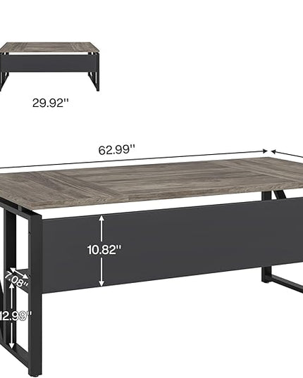 Tribesigns 63 inches Computer Desk with Bottom Storage Shelf Home Office Desk Writing Table for Workstation,Dark Walnut + Steel Leg， Cabinet not Included (Grey, 63-inch-with Shelf)