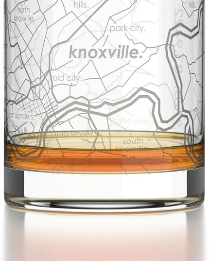 Well Told Engraved Knoxville Tennessee Map Rocks Glass, Old Fashioned Glassware (11 oz, Clear) Etched Bourbon Tumbler, Gifts For Whiskey Lovers