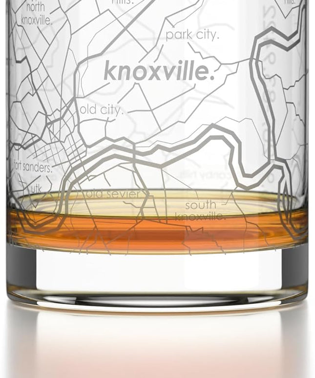 Well Told Engraved Knoxville Tennessee Map Rocks Glass, Old Fashioned Glassware (11 oz, Clear) Etched Bourbon Tumbler, Gifts For Whiskey Lovers