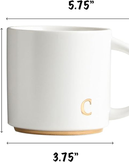 COLLECTIVE HOME - Monogram Ceramic Mugs, 15 oz Golden Initial Coffee Cups, Elegant Alphabet Tea Mugs, Elegant Personalized Mug with Gift Box, Luxurious Cups for Office and Home (c)