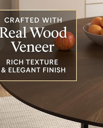 VFK 47" Round Kitchen Table Set with Storage Base & Metal Legs, 5-Piece Wooden Dining Set for 4 to 6 People, Includes 4 Upholstered Chairs for Dining Room, Living Room or Kitchen