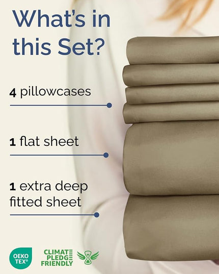 Extra Deep Full Sheet Set - 6 Piece Breathable and Cooling Sheets - Hotel Luxury Bed Sheets Set - Easy & Secure Fit - Soft, Wrinkle Free and Comfy Sheets Set - Khaki Sheet Set with Extra Deep Pockets