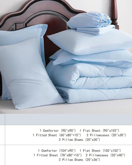 NTBAY King Comforter Set with Sheets, 7 Pieces Soft and Breathable King Bedding Set, Bed in a Bag, Down Alternative Comforter Set Solid Color All Season, King Bedding Set, Aqua