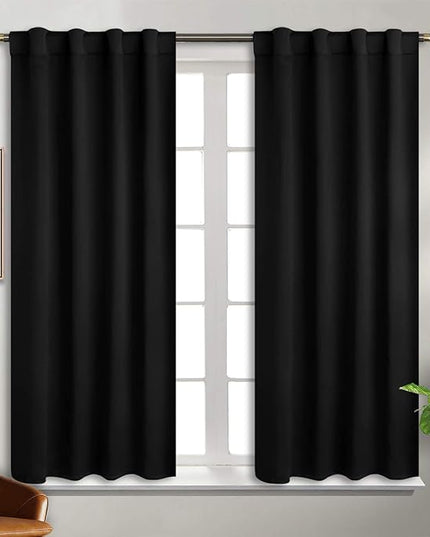 BGment Black Curtains 54 inch for Bedroom - Rod Pocket and Back Tab Blackout Curtains Thermal Insulated Room Darkening Curtains for Living Room, 2 Window Curtain Panels (38 x 54 Inch, Black)