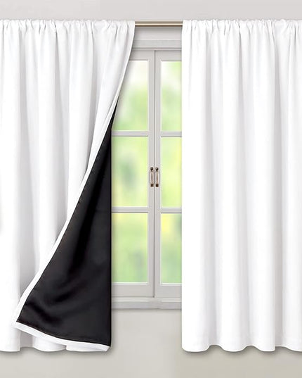 BGment White Blackout Curtains for Bedroom 63 Inch Long - Thermal Insulated Black Out Curtains Room Darkening Soundproof Rod Pocket Window Curtains for Living Room, Each Drape Panel 52 Inch Wide