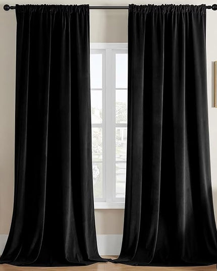Joydeco Black Velvet Curtains 63 inch Length 2 Panels, Luxury Blackout Rod Pocket Thermal Insulated Window Curtains, Super Soft Room Darkening Drapes for Living Dining Room Bedroom,W62 x L63 inches