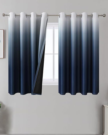Estelar Textiler Navy Blue and White Ombre Blackout Curtains 54 Inch Length for Kitchen,Full Room Darkening Thermal Insulated Energy Efficient Grommet Curtains & Drapes for Bedroom,52x54 Inch,2 Panels