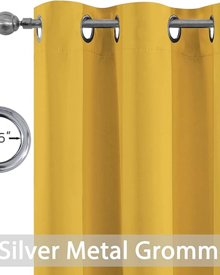Yakamok Blackout Curtains Room Darkening Thermal Insulated Window Panels,Solid Grommet Top Drapes for Bedroom/Living Room(42Wx63L, Mustard Yellow, 2 Panels)