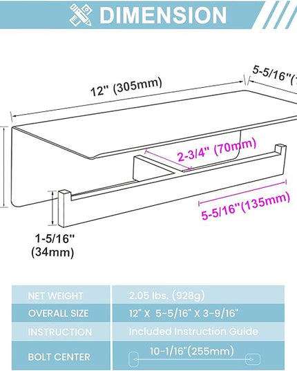 Suyar Double Toilet Paper Holder with Shelf, SUS 304 Stainless Steel Toilet Tissue Roll Holder, Brushed Nickel
