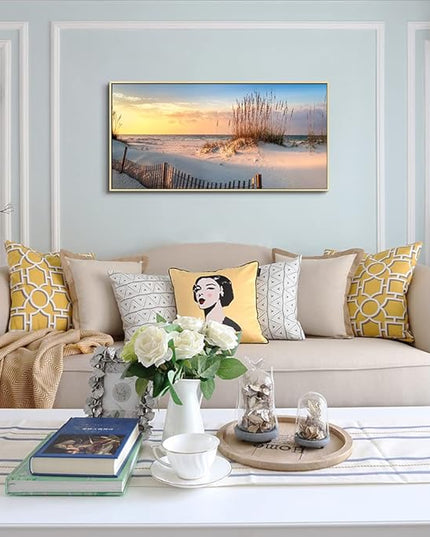 Framed Canvas Wall Art For Living Room Large Wall Decor For Bedroom Beach Dunes Scenery Wall Paintings Office Decorations Boho Home Decor Canvas Pictures Artwork Natural Wood Framed 24" X 48"