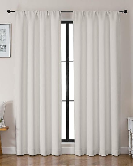 Gwine Natural Light Filtering Curtains for Bedroom 84 inches Long 2 Panels Set, Solid Noise Reducing Thermal Insulated Blackout Curtains for Living Room with Rod Pocket, Each 40" Wx84 L