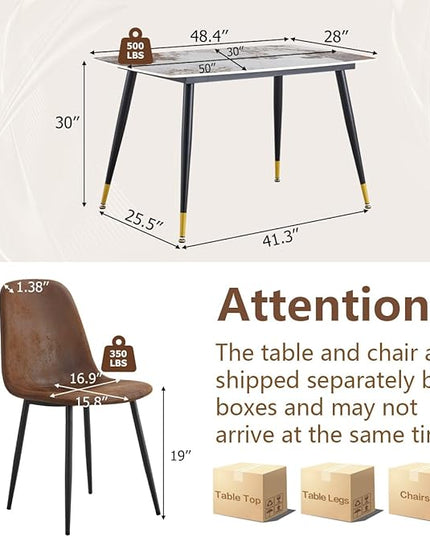 Small Dining Table Set for 4, Dining Room Table Set for 4, Sintered Stone Kitchen Table Top and Modern Chairs Set of 4 for Kitchen Dining Room, Small Space