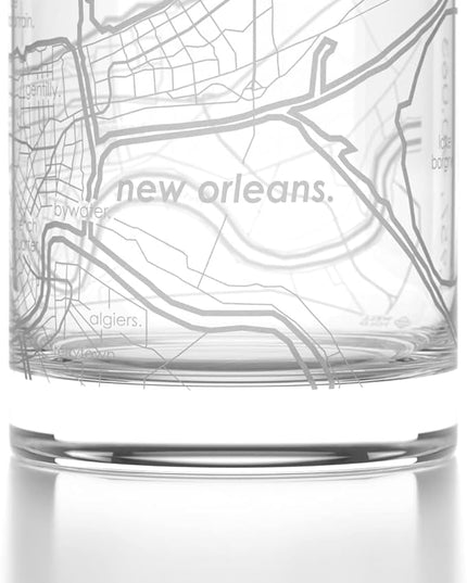 Well Told Engraved New Orleans Louisiana Map Rocks Glass, Old Fashioned Whiskey Glass (11 oz, Clear) Etched Whiskey Glass, Gifts For Whiskey Lovers