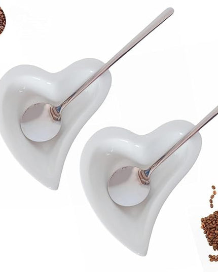 Coffee & Tea Spoon and Rest Set for Coffee Bar Accessories, Heart Cute Mini & Small Coffee Spoon Rest & Holder for Coffee Station & Bar, Teaspoon Rest & Holder (White Rest with Silver Spoon*2)