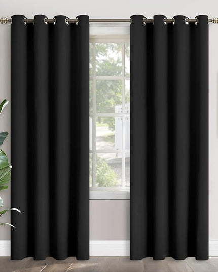 YoungsTex 90 Inch Long Blackout Curtains for Bedroom - Thermal Insulated Drapes with Grommet Room Darkening Privacy Floor Length for Living Room Window, 2 Panels, 52 x 90 Inch, Black