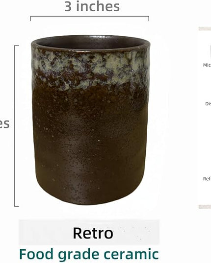 Stoneware Coffee Bar Utensil Holder Tea & Coffee Spoon & Stirrer Holder for Stir Stick Straw Teaspoon Holder Spoon Cup Small Utensil Jar (Retro Rustic Brown)