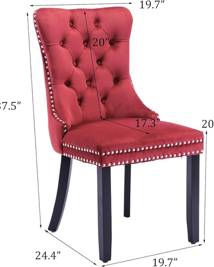 SoarFlash Velvet Dining Chair Set of 2, Upholstered Tufted Dining Room Chair with Nailhead Trim and Solid Wood Leg for Kitchen (Wine Red)
