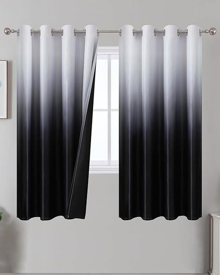 Estelar Textiler Ombre Black out Curtains 63 Inch long for Bedroom, Black and Greyish White Full Room Darkening Thermal Insulated Grommet Gradient Curtains & Drapes for Living Room,52x63 Inch,2 Panels